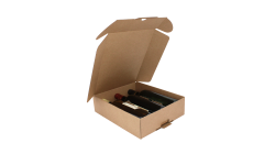 Coffret carton kraft brun 3 bouteilles Bordeaux calage à ailette
