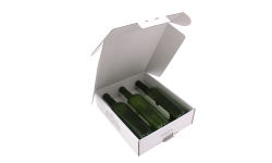 Coffret carton kraft blanc 3 bouteilles Bordeaux calage à ailette